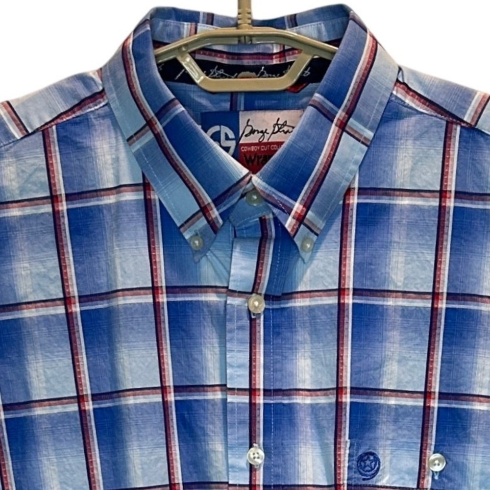 Wrangler George Strait Cowboy Cut Shirt XXL Mens Blue Plaid Western MGS17BM